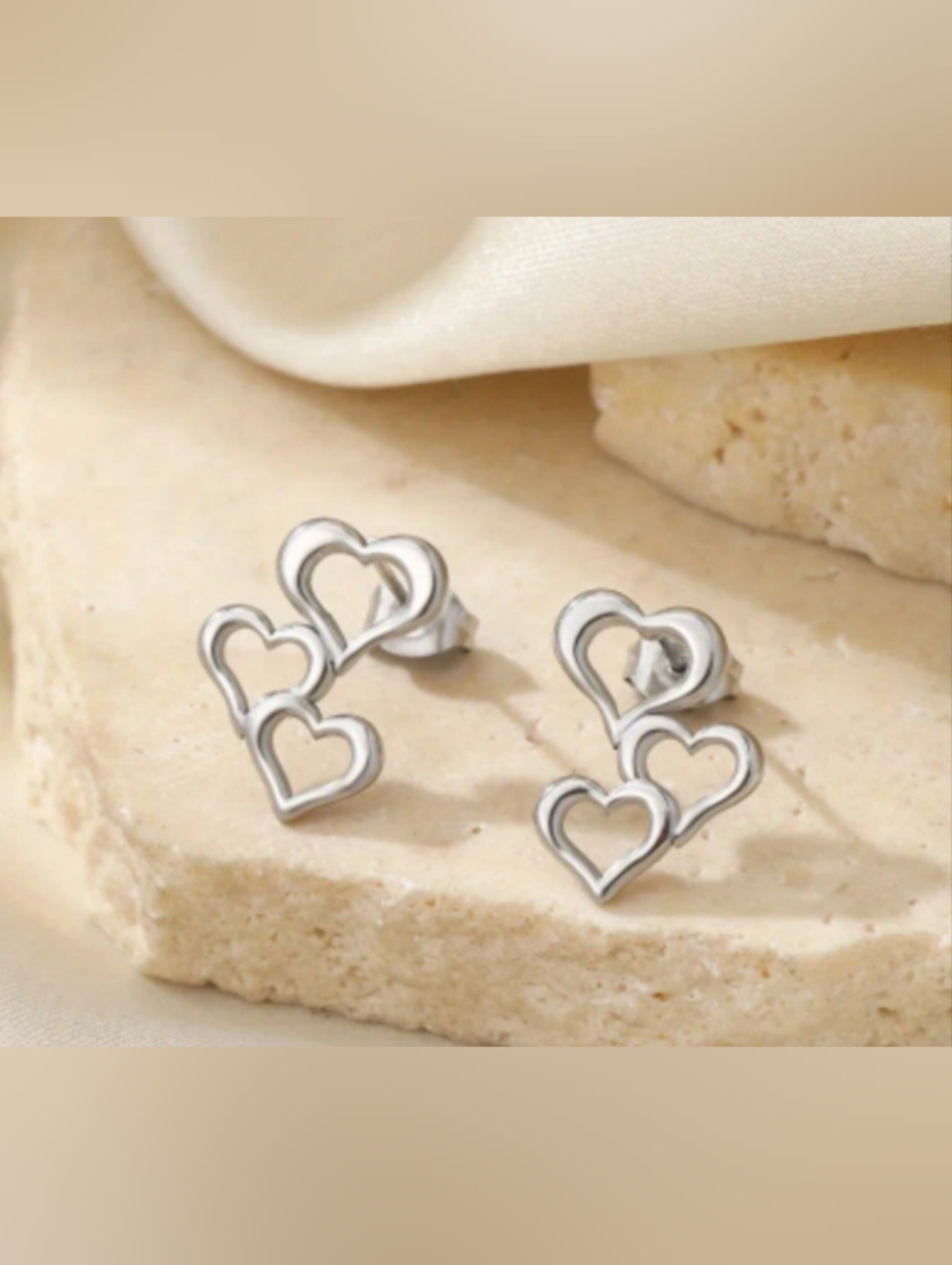 ❤️L $10 Each Or Bundle 4/$20 Triple Open Heart Sterling Silver Stud Earrings
